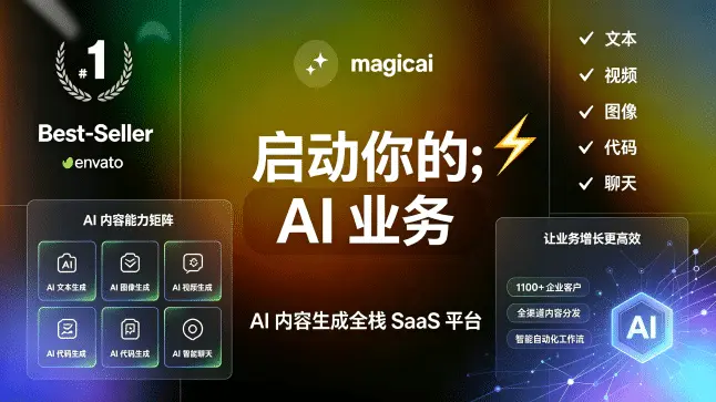 MagicAI v11.20 – 一体化 AI SaaS 内容生成平台，文本图像视频聊天代码生成系统